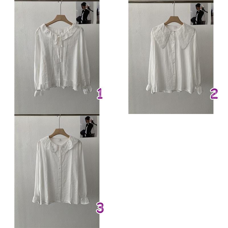 韓国風レース襟白ブラウス長袖トップス3色展開