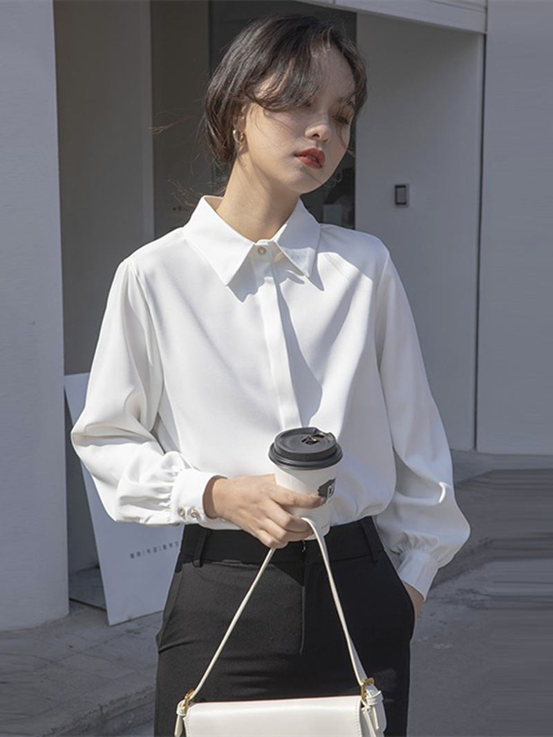白ブラウス 優美なシルエット 上質シフォンブラウス