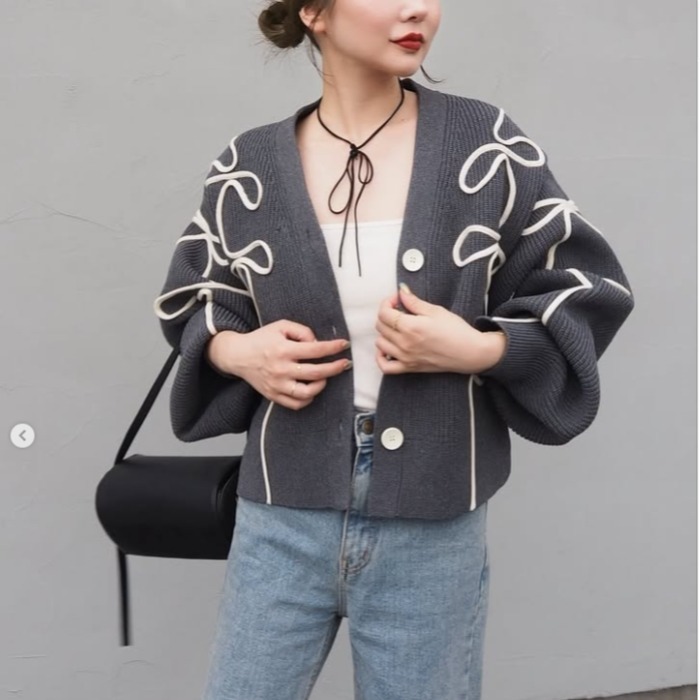 ブルベ服　リボン刺繍カーディガン （ブルベ夏向け・ブルベ冬向け）