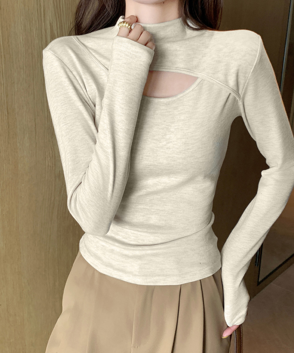 ブルベ服　肌見せ穴あきハイネック長袖Tシャツ（ブルベ夏向け・ブルベ冬向け）