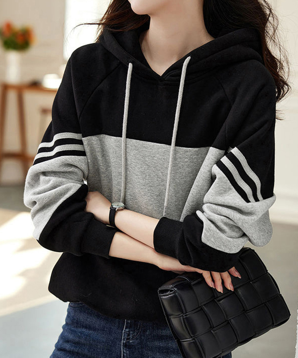 ブルベ冬服　配色切替パーカー レディース フード付きスウェット