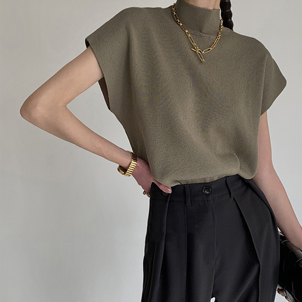 ブルベ服　高品質サマーニット ハイネック フレンチスリーブ（ブルベ夏向け・ブルベ冬向け）