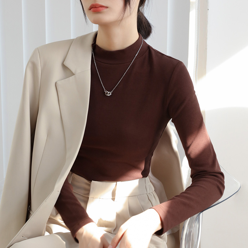 ブルベ夏/ブルベ冬服　上品モックネック長袖基本トップス