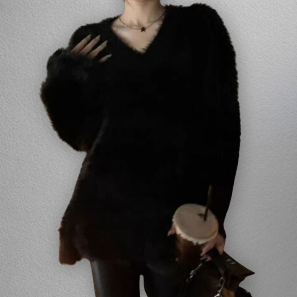 ブルベ冬服 ふんわりVネックロングニット