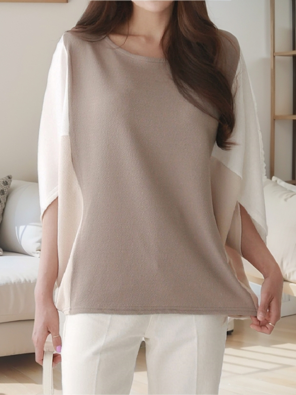 Tシャツ　優雅なバイカラーゆったりトップス（ブルベ夏向け・ブルベ冬向け）