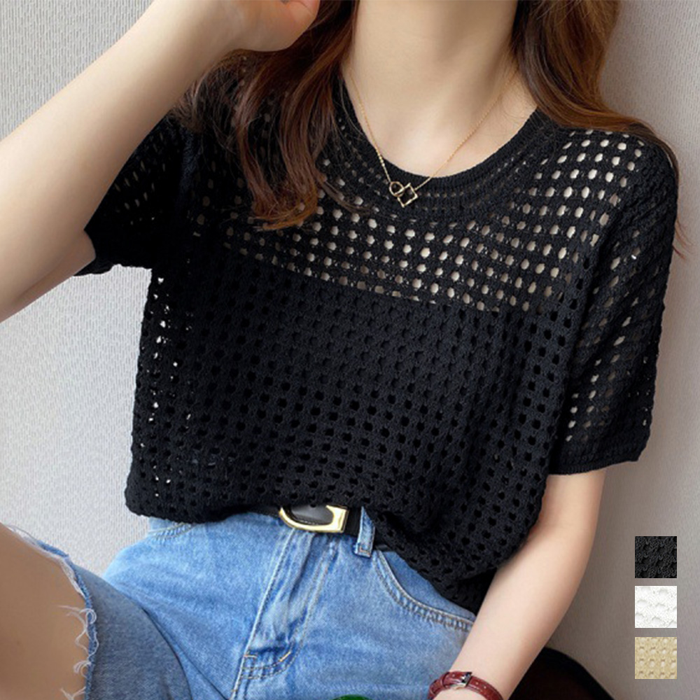 Tシャツ 透かし編みサマーニット レディースTシャツ（ブルベ夏向け・ブルベ冬向け）
