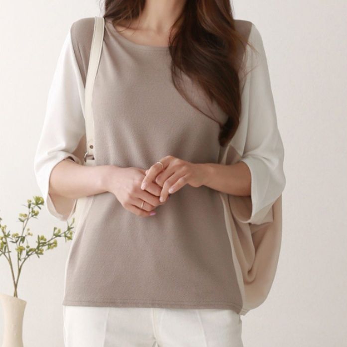 Tシャツ　優雅なバイカラーゆったりトップス（ブルベ夏向け・ブルベ冬向け）