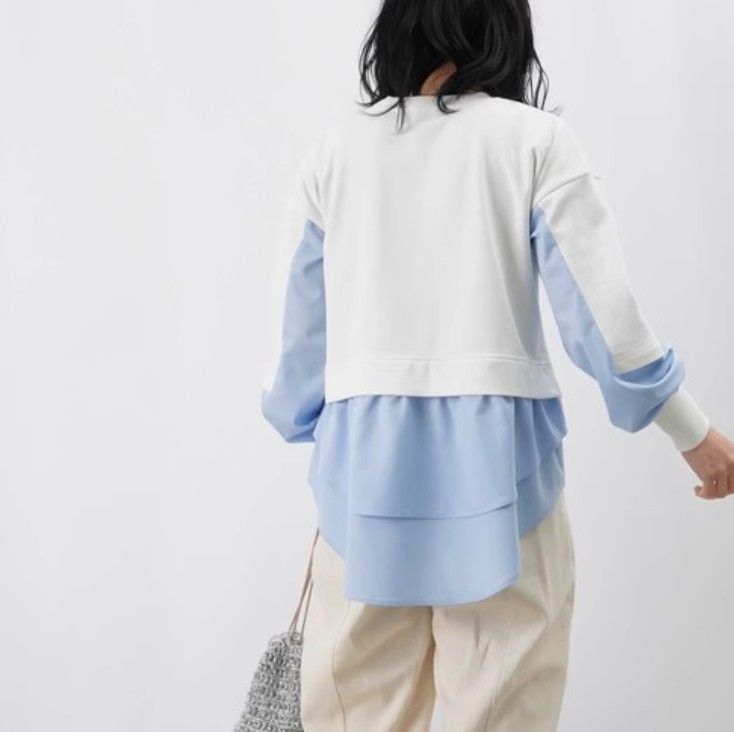 Tシャツ 爽やか重ね切替フリルTシャツ（ブルベ夏向け）