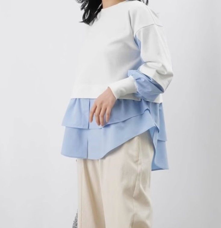 Tシャツ 爽やか重ね切替フリルTシャツ（ブルベ夏向け）