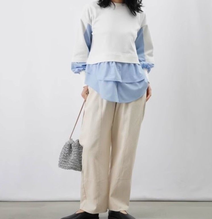 Tシャツ 爽やか重ね切替フリルTシャツ（ブルベ夏向け）