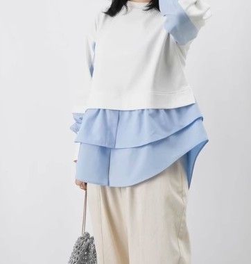 Tシャツ 爽やか重ね切替フリルTシャツ（ブルベ夏向け）
