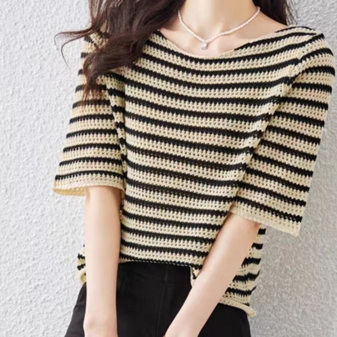 Tシャツ　クラシック横縞ニットトップス（ブルベ夏向け・ブルベ冬向け）