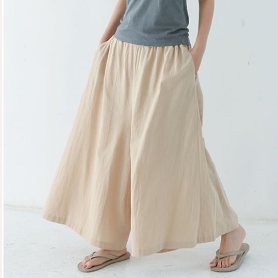 パンツ　ゆったり優雅な麻混フレアパンツ（ブルベ夏向け・ブルベ冬向け）