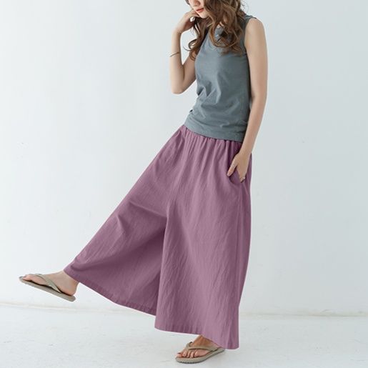 パンツ　ゆったり優雅な麻混フレアパンツ（ブルベ夏向け・ブルベ冬向け）