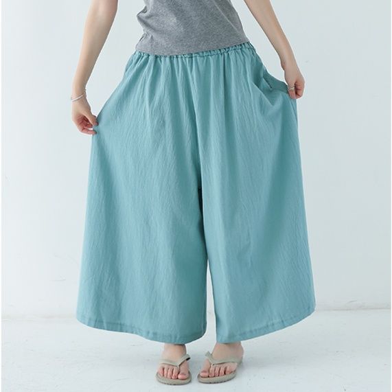 パンツ　ゆったり優雅な麻混フレアパンツ（ブルベ夏向け・ブルベ冬向け）