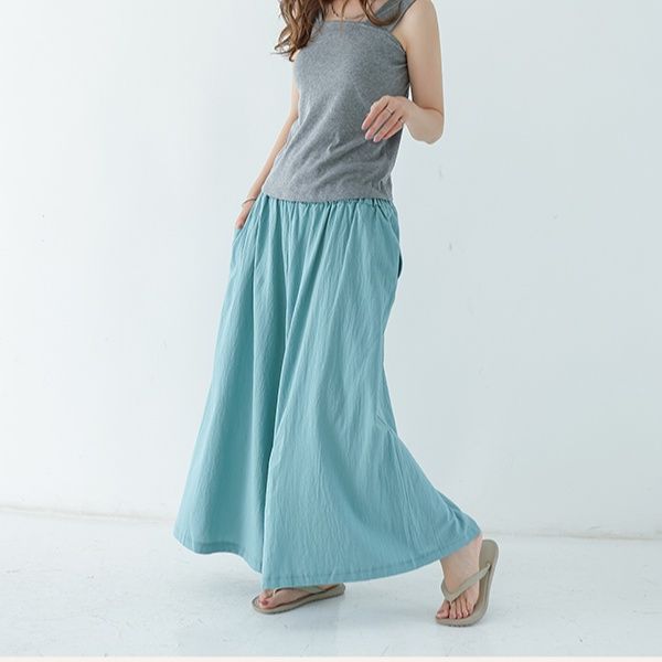 パンツ　ゆったり優雅な麻混フレアパンツ（ブルベ夏向け・ブルベ冬向け）