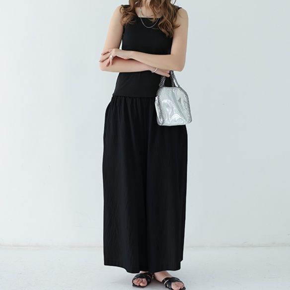 パンツ　ゆったり優雅な麻混フレアパンツ（ブルベ夏向け・ブルベ冬向け）