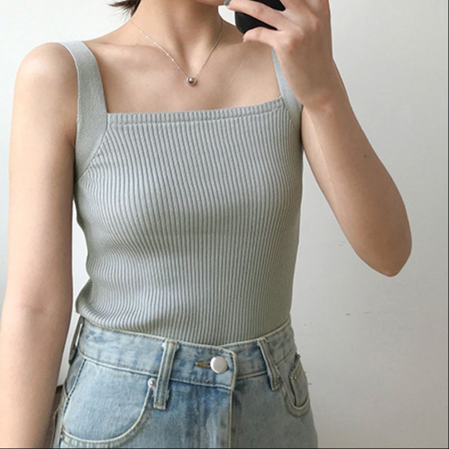 ブルベ服　スクエアネック リブニット タンクトップ Tシャツ（ブルベ夏向け・ブルベ冬向け）
