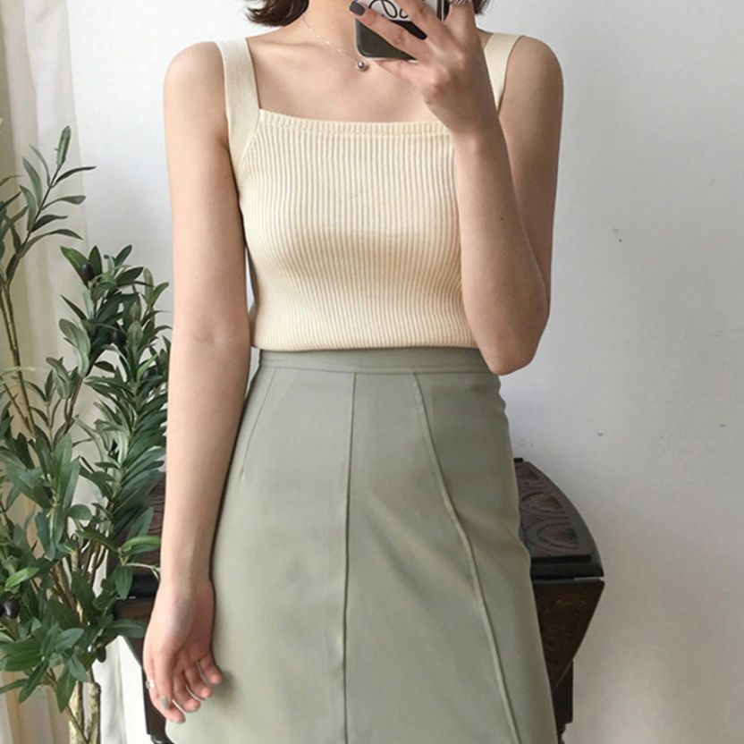 ブルベ服　スクエアネック リブニット タンクトップ Tシャツ（ブルベ夏向け・ブルベ冬向け）