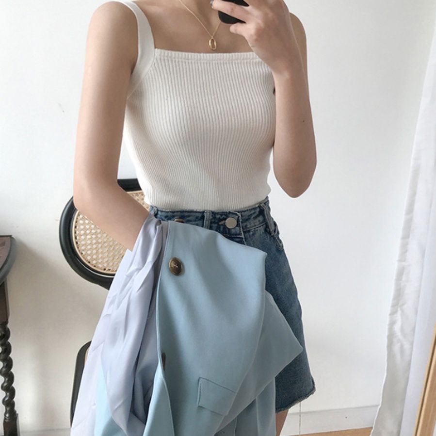 ブルベ服　スクエアネック リブニット タンクトップ Tシャツ（ブルベ夏向け・ブルベ冬向け）