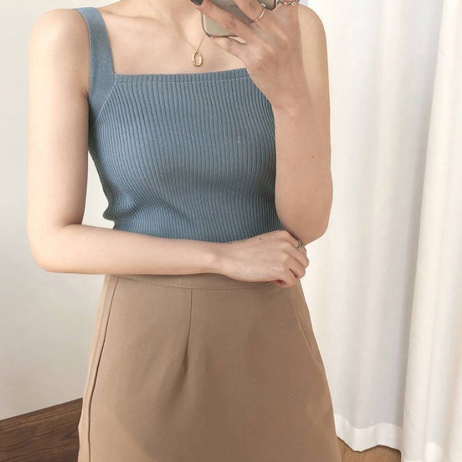ブルベ服　スクエアネック リブニット タンクトップ Tシャツ（ブルベ夏向け・ブルベ冬向け）