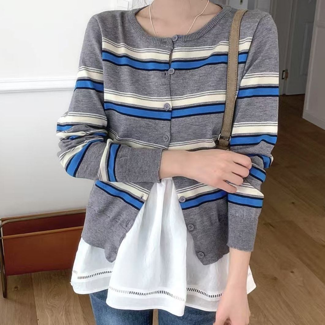 ブルベ服　ボーダー柄ニットカーディガン（ブルベ夏向け・ブルベ冬向け）