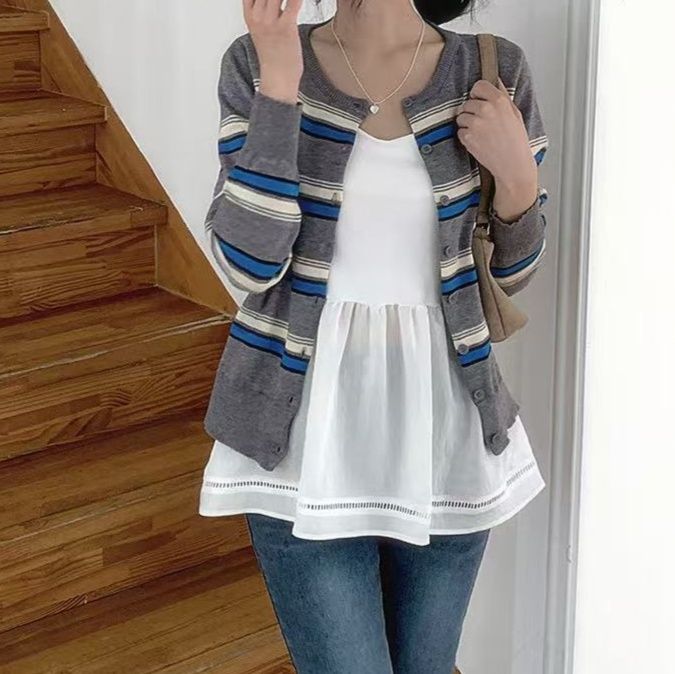 ブルベ服　ボーダー柄ニットカーディガン（ブルベ夏向け・ブルベ冬向け）