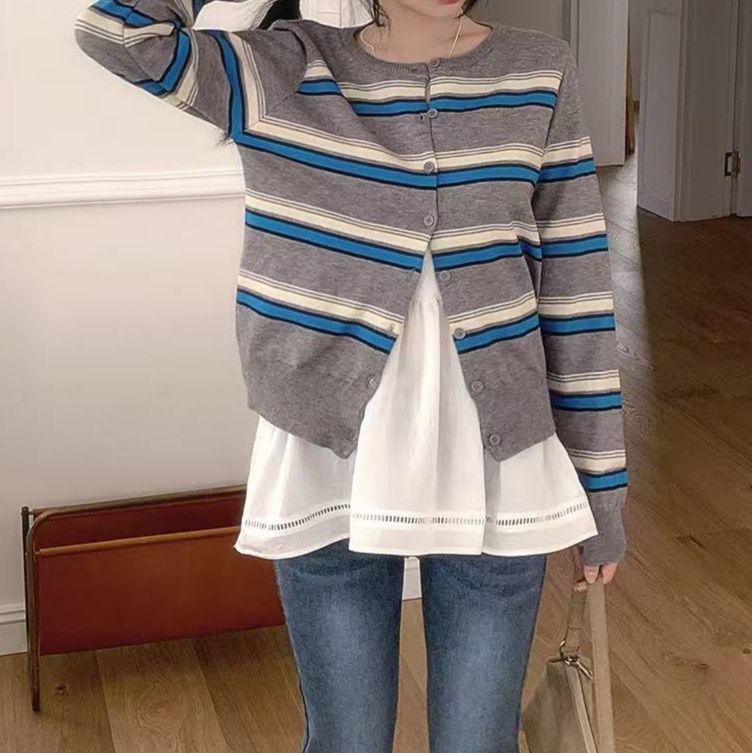 ブルベ服　ボーダー柄ニットカーディガン（ブルベ夏向け・ブルベ冬向け）