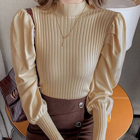 ブルベ服　金ボタン付きハイネックニットトップス（ブルベ夏向け・ブルベ冬向け）