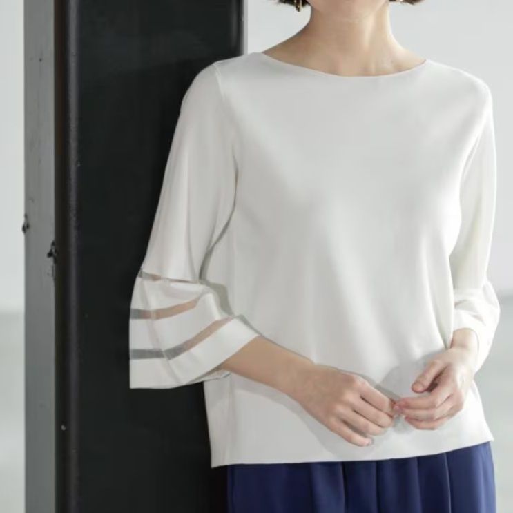 ブルベ服　袖透け切替 Tシャツ スウェット おしゃれ デザイン（ブルベ夏向け・ブルベ冬向け）