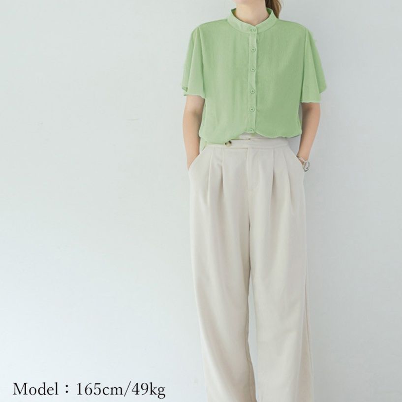 イエベ服　フレア袖 バンドカラーシャツブラウス（イエベ春・イエベ秋向け）