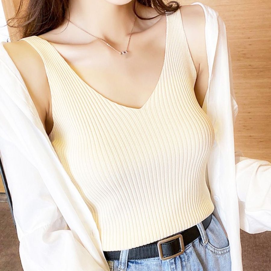 イエベ服　リブVネック ニットキャミソール（イエベ春・イエベ秋向け）