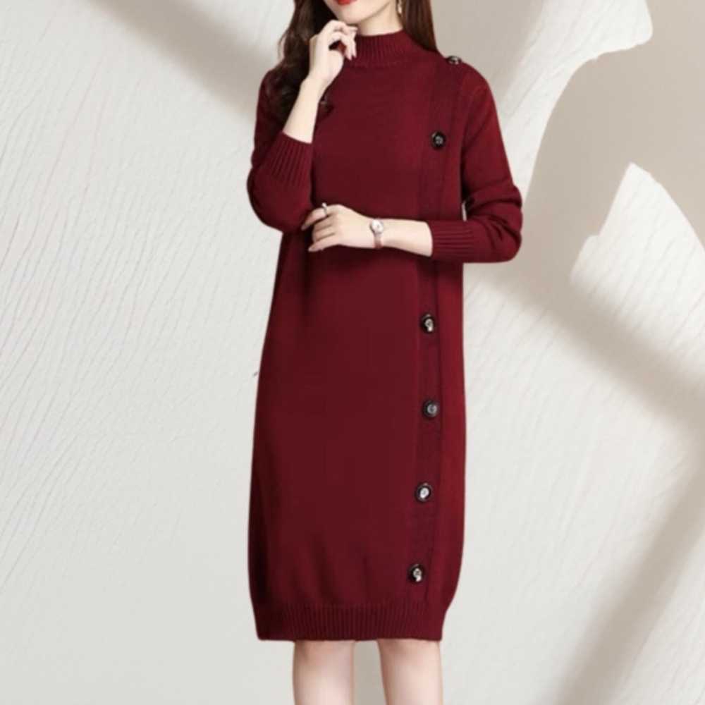 ブルベ服　タートルネック デザインボタン ニットワンピース（ブルベ夏向け・ブルベ冬向け）