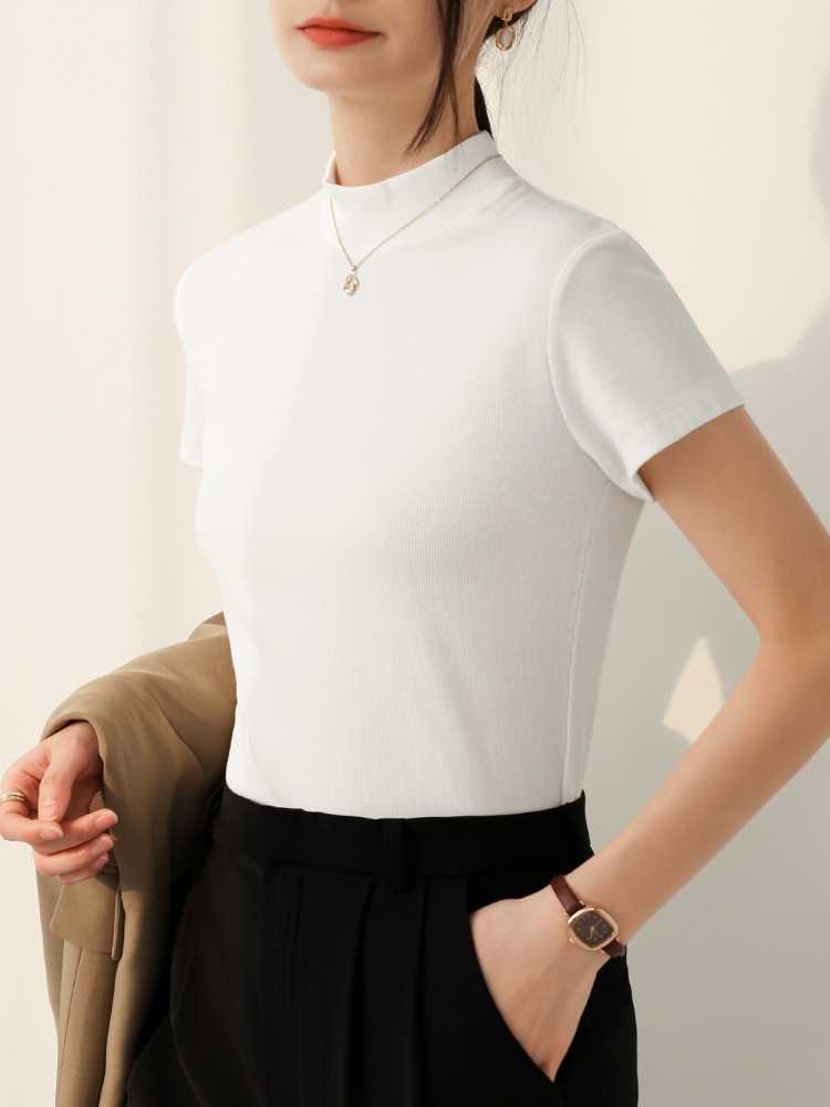 ブルベ服　すっきり見せ半袖モックネックカットソー（ブルベ夏向け・ブルベ冬向け）
