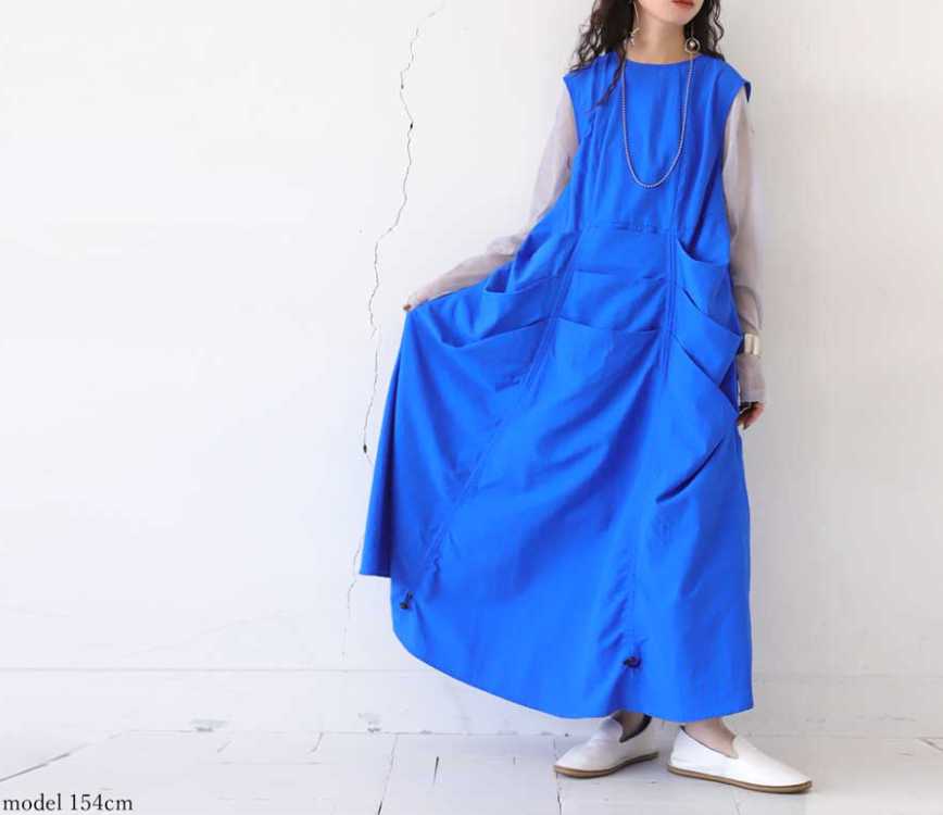 ブルベ服　ドレープギャザー ノースリーブワンピース（ブルベ冬向け）