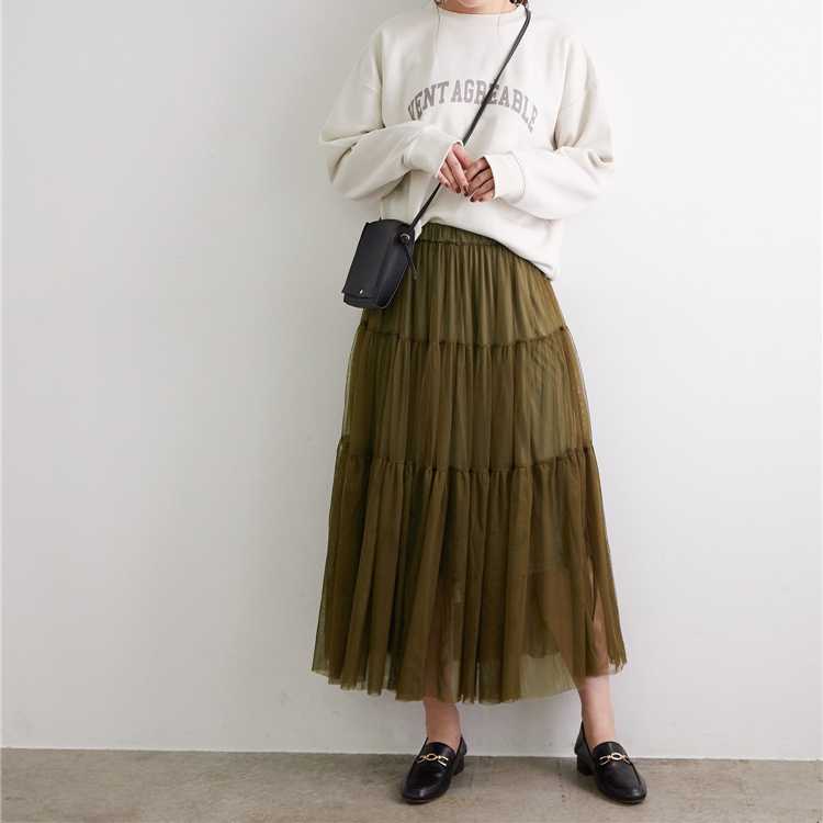 ブルベ服　ティアードチュールプリーツスカート