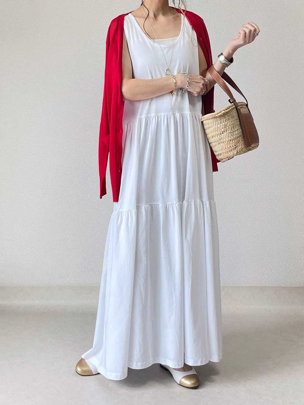 ブルベ服　涼やか三段ティアードノースリーブワンピース（ブルベ夏向け・ブルベ冬向け）