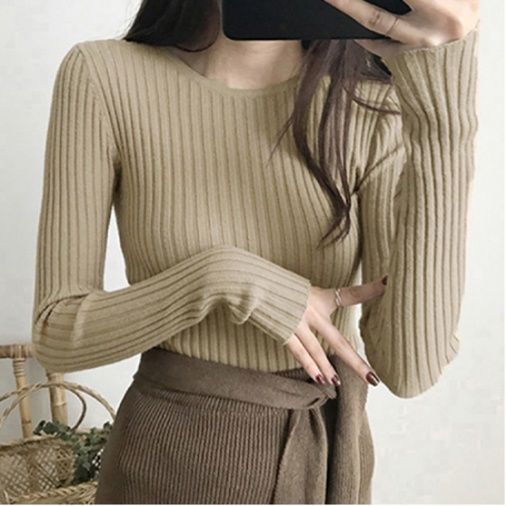 ブルベ服　リブニット長袖トップス レディース 秋冬ニット(ブルベ夏向け)