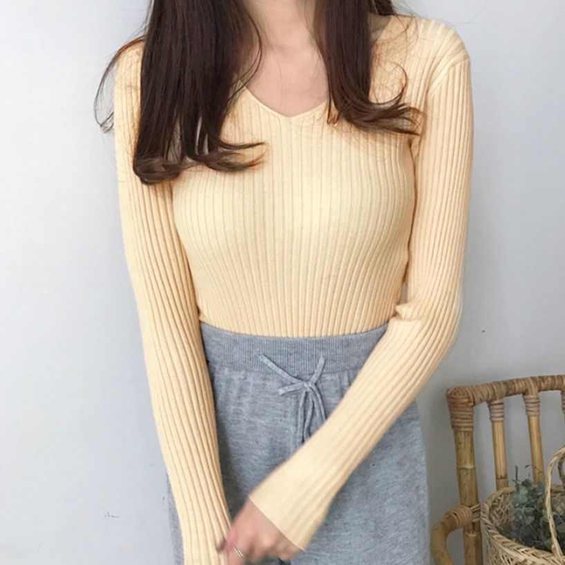 ブルベ服　きれいめブイネックリブニット長袖カーディガン（ブルベ夏向け・ブルベ冬向け）
