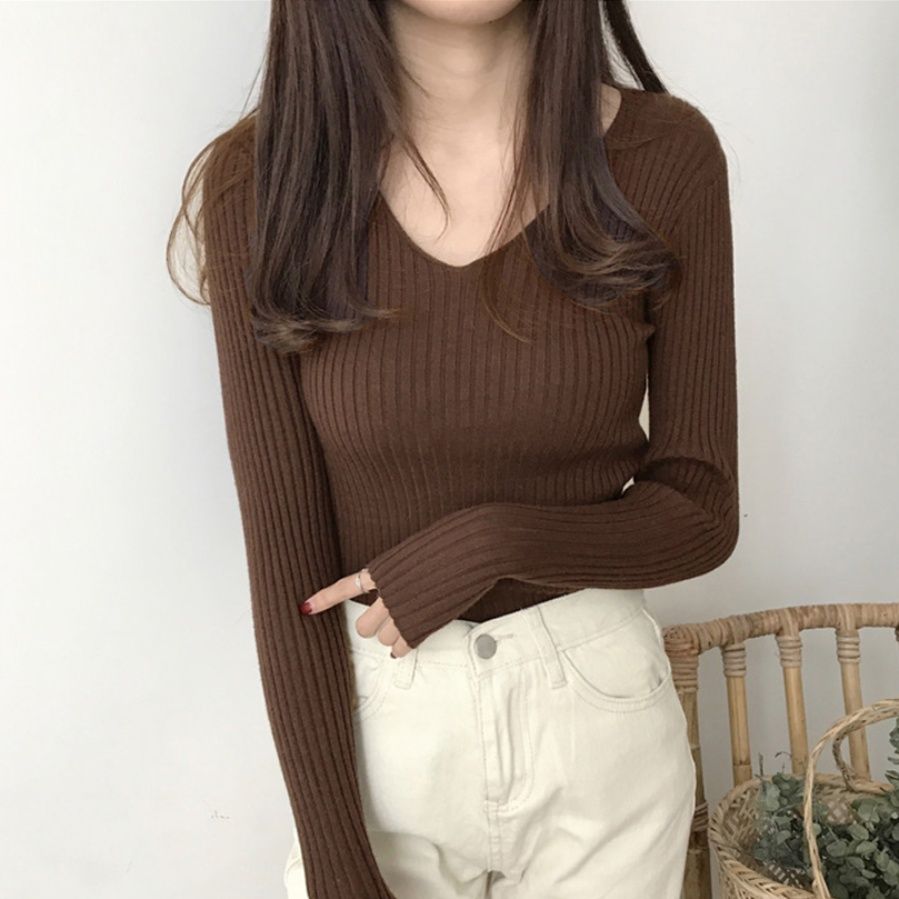 ブルベ服　きれいめブイネックリブニット長袖カーディガン（ブルベ夏向け・ブルベ冬向け）