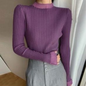 ブルベ服　袖レース付きリブニット長袖セーター女性用カーディガン（ブルベ夏向け・ブルベ冬向け）
