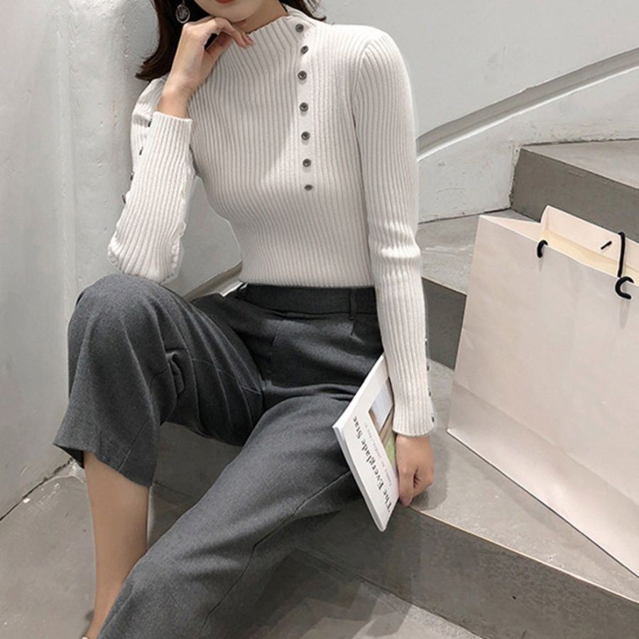 ブルベ服　ニット カーディガン レディース 長袖 リブ編み ハイネック ボタン 秋冬（ブルベ夏向け・ブルベ冬向け）