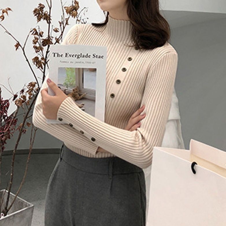 ブルベ服　ニット カーディガン レディース 長袖 リブ編み ハイネック ボタン 秋冬（ブルベ夏向け・ブルベ冬向け）