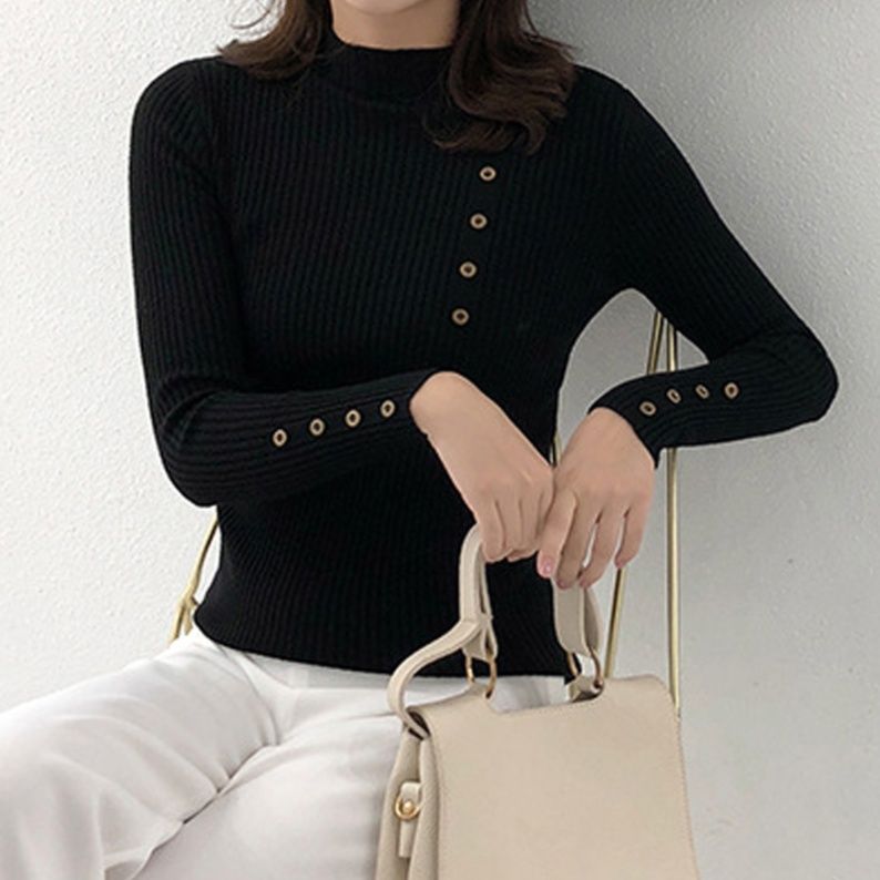 ブルベ服　ニット カーディガン レディース 長袖 リブ編み ハイネック ボタン 秋冬（ブルベ夏向け・ブルベ冬向け）