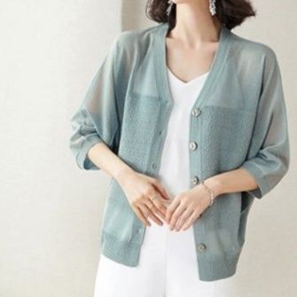 ブルベ服　透明感あふれる七分袖ニットカーディガン（ブルベ夏向け・ブルベ冬向け）