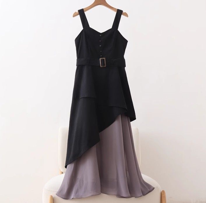 ブルベ服　アシンメトリー重ね切替ワンピース（ブルベ冬向け）