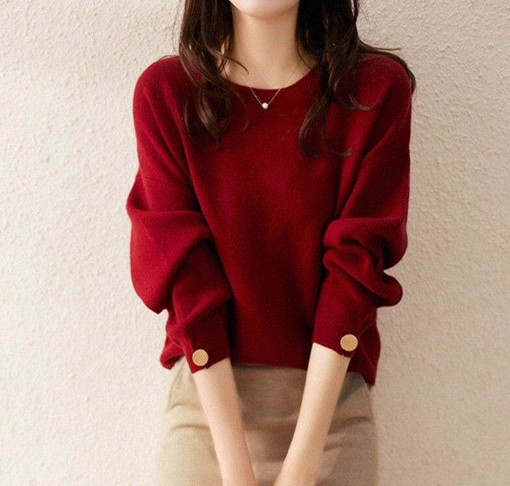 イエベ服　クルーネック プルオーバーニット（イエベ秋向け）