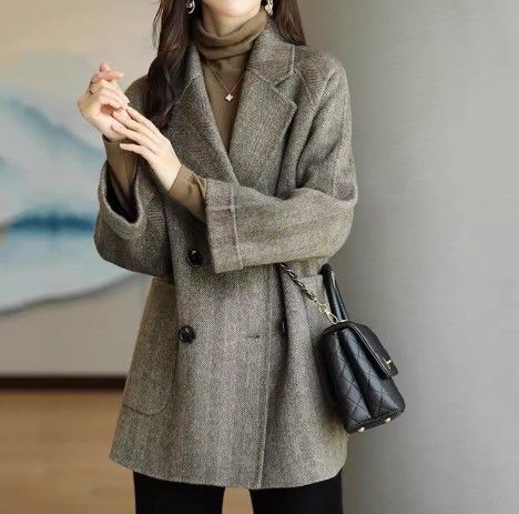 ブルベ服　エレガントヘリンボーンロングコート（ブルベ夏向け・ブルベ冬向け）