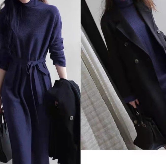 ブルベ服　ウエストベルト タートルネックワンピース（ブルベ冬向け）