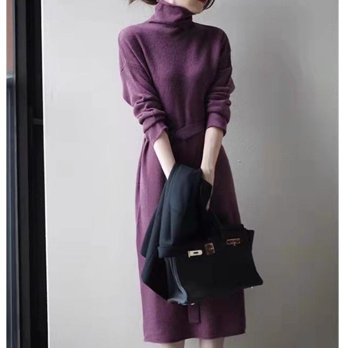 ブルベ服　ウエストベルト タートルネックワンピース（ブルベ冬向け）